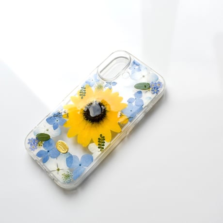 押し花 iPhone ケース　ひまわり