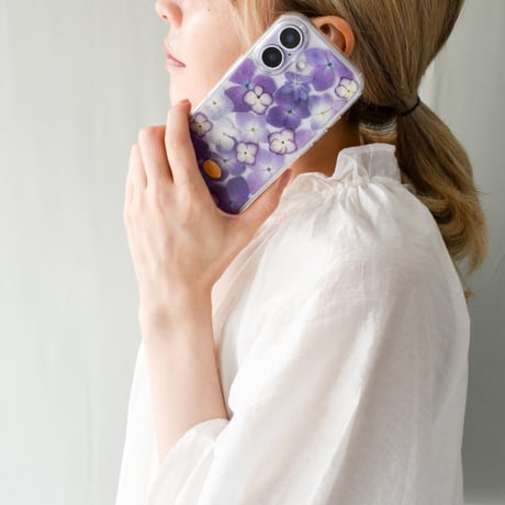 押し花 iPhone ケース　紫陽花