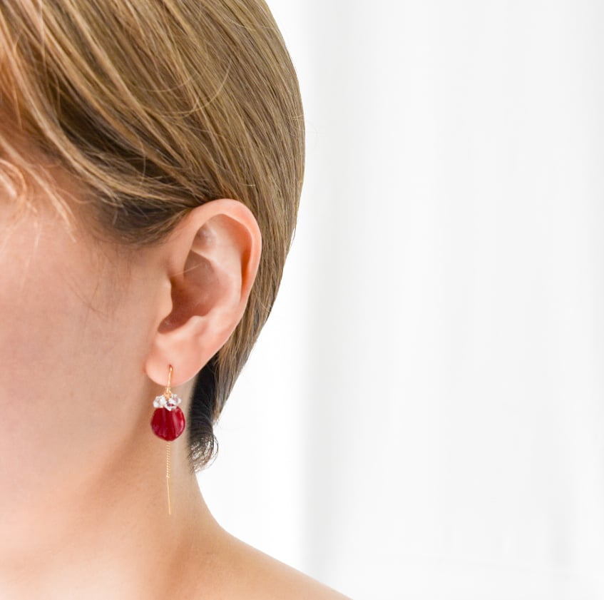 バラ×ハーキマーダイヤモンド ピアス 14kgf | Coloring