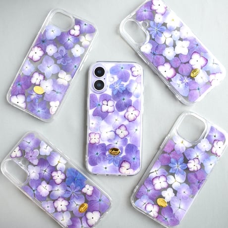 押し花 iPhone ケース　紫陽花