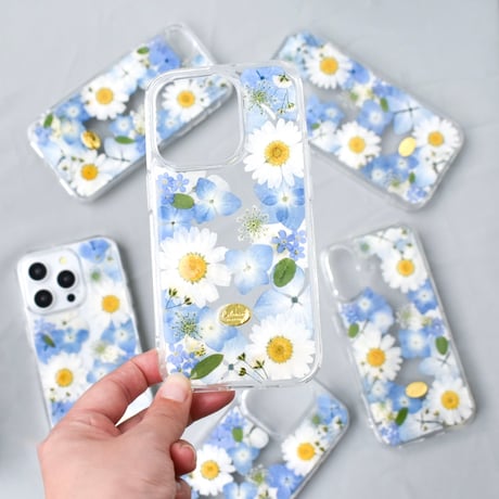 押し花 iPhoneケース　あじさい×ノースポール