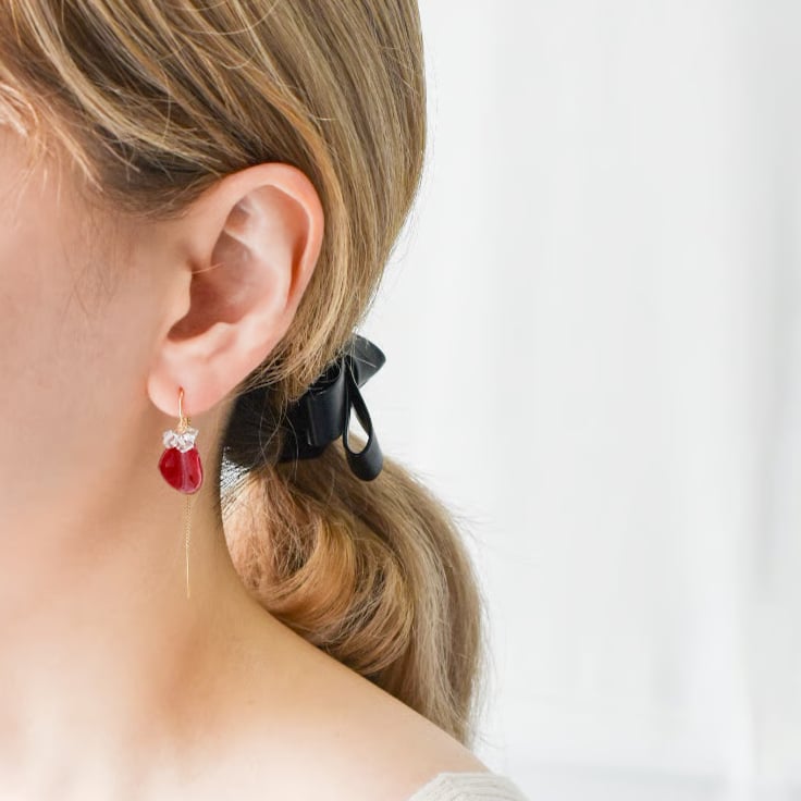 バラ×ハーキマーダイヤモンド ピアス 14kgf | Coloring