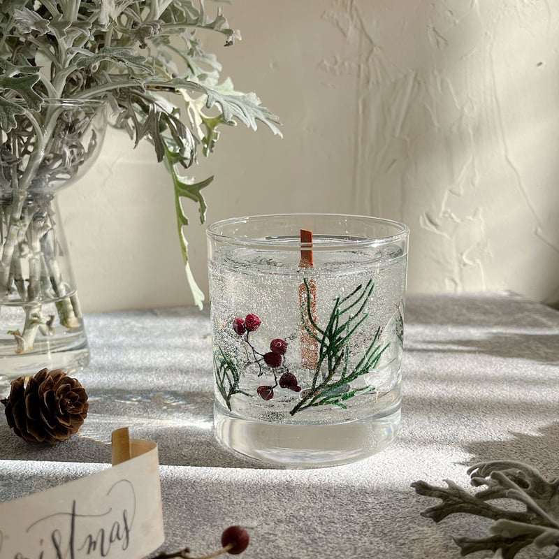 雪が舞うボタニカルジェルキャンドル（ワインレッド） | A l'aise Candle