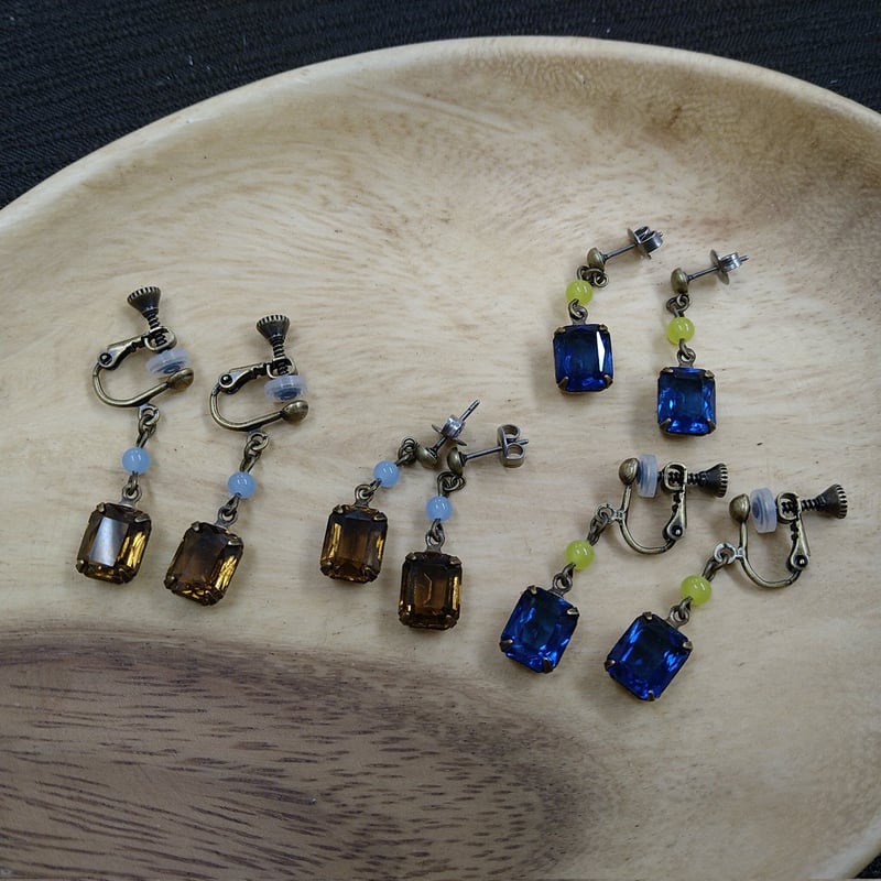 cattic/ヴィンテージガラスのイヤリング/ピアス(ウラン/金古美) | cattic 