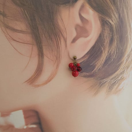cattic/赤いつぶつぶイヤリング/ピアス（金古美）
