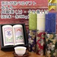 【贈答用・茶缶が選べる】川根茶（上）・ぐり茶（上）200g缶×2本