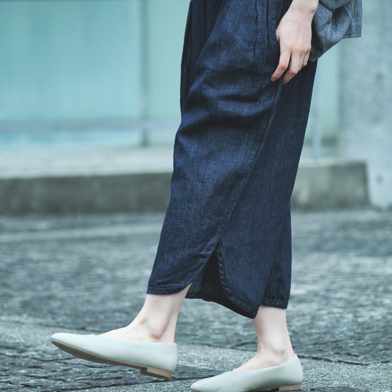 麻綿インディゴデニム 裾変形ラウンド型 ボールパンツ ○ub21-0308