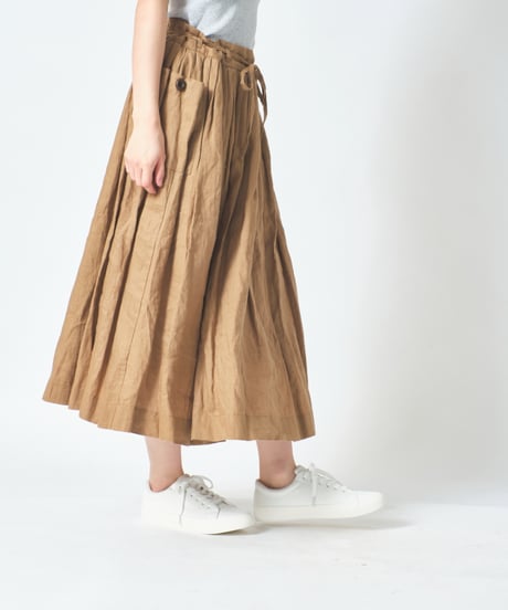 リネンウエストギャザー両サイドポケット裏付スカート　 ub27-0988