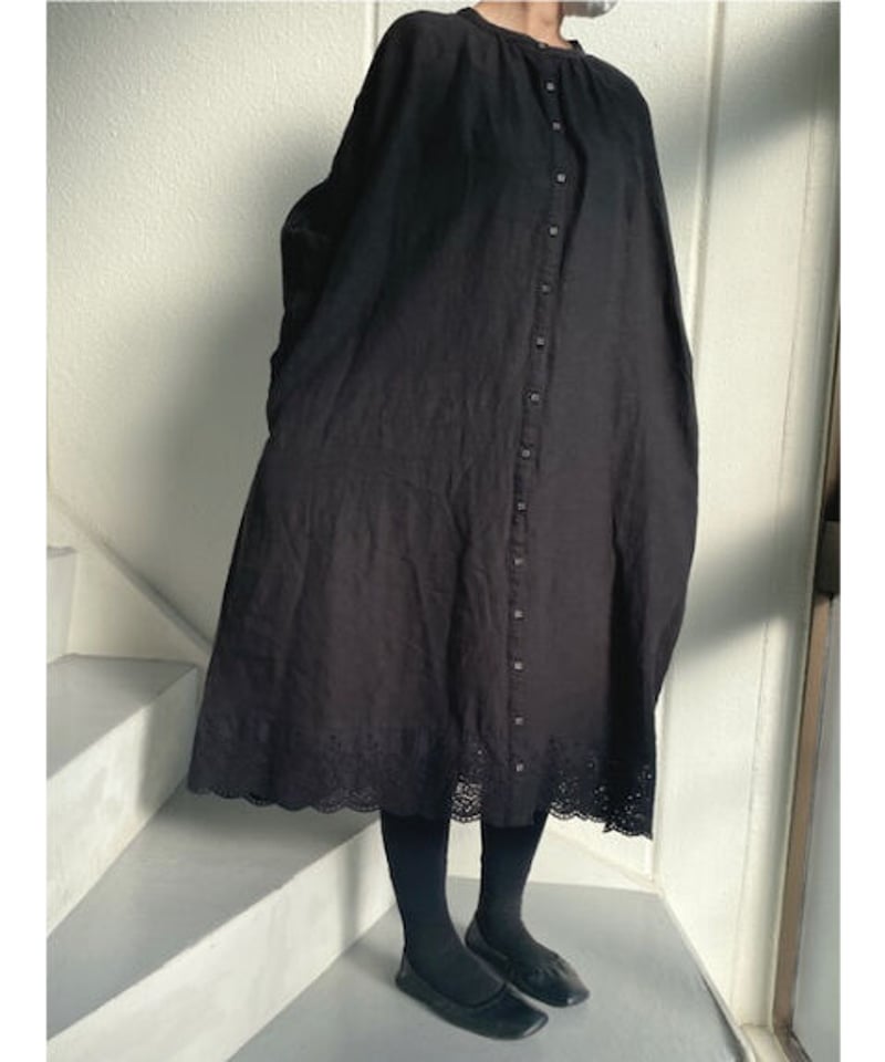 裾部分刺繍レース 袖ゴムシャーリングワンピース ○ub21-0239 | ubasoku
