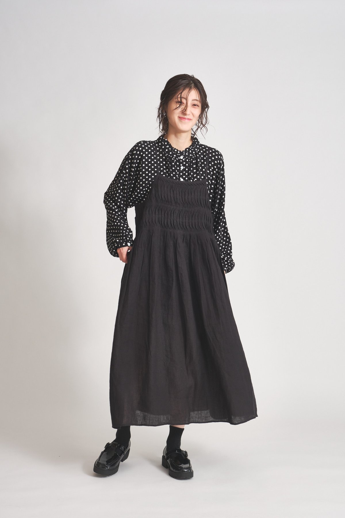 リネン変形ピンタックギャザーキャミワンピース ub27-0828 | ubasoku