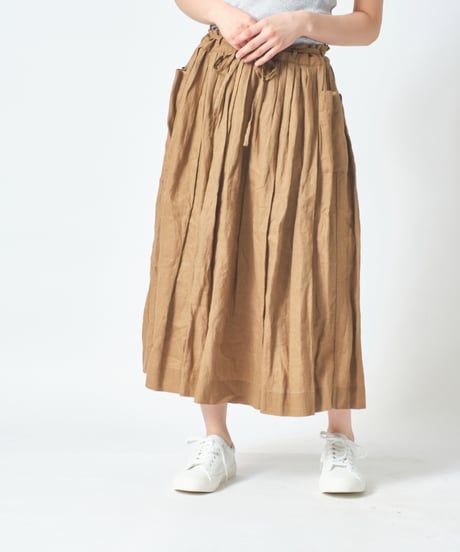 リネンウエストギャザー両サイドポケット裏付スカート　 ub27-0988