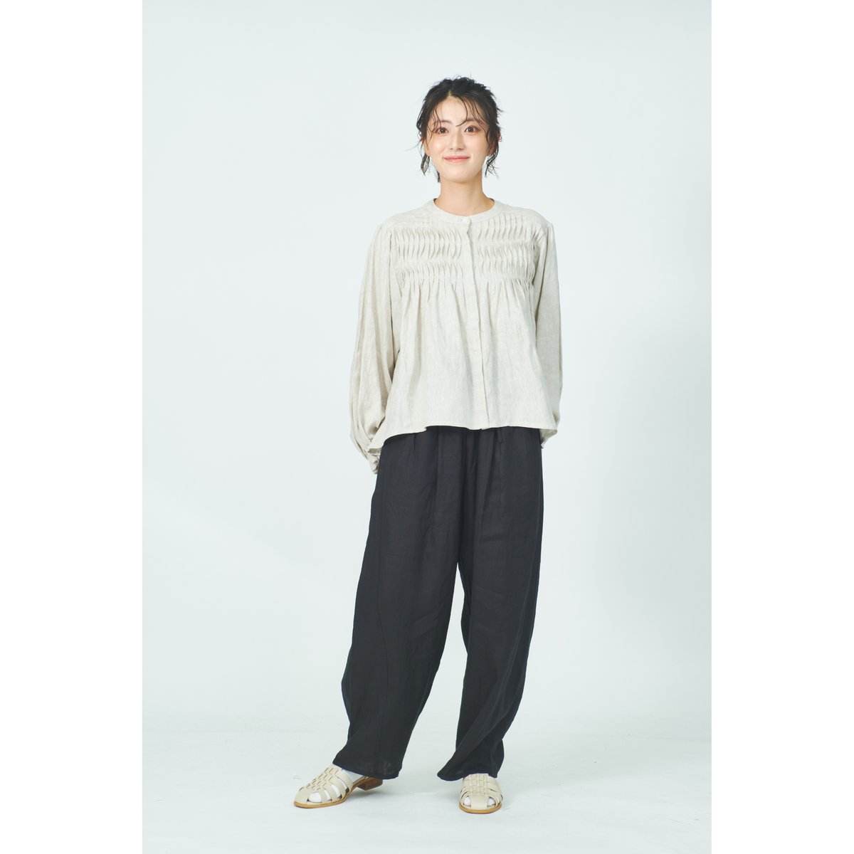 Plantation プランテーション シェイクコットンブラウスピンタック5分 