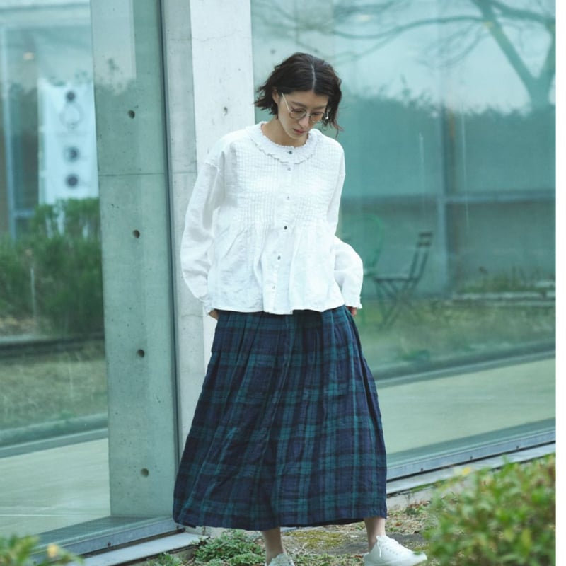 先染リネン 83cm丈 裏付タックスカート 2color ○ub-0529 | ubasoku