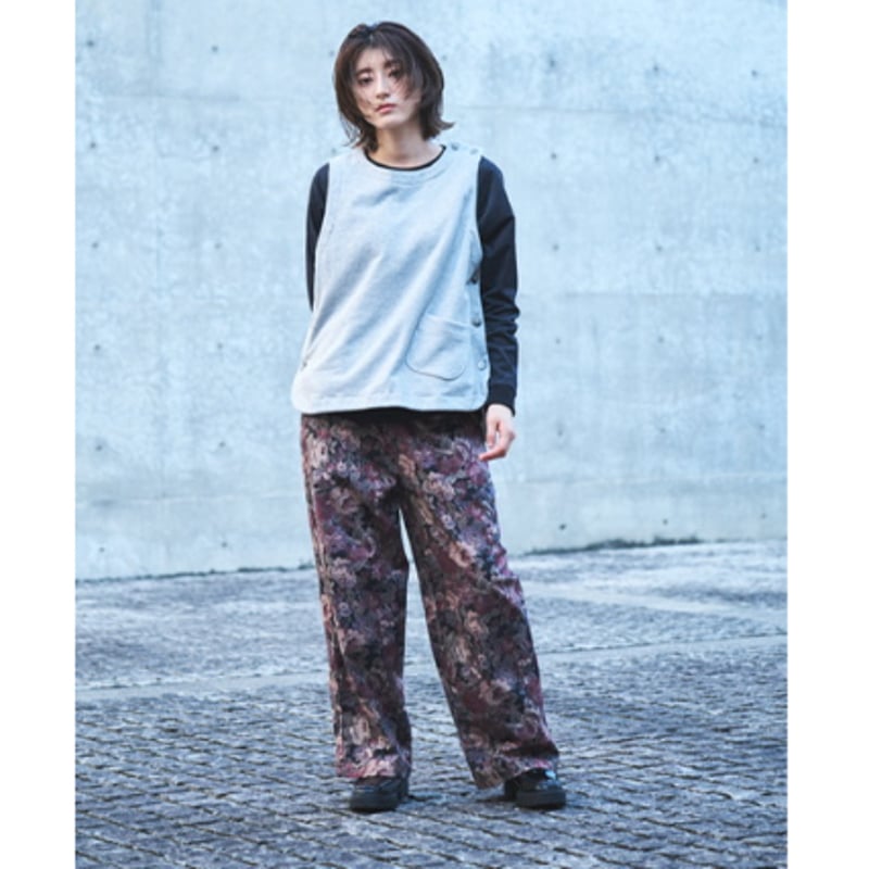 30ビエラ ゴブラン柄 裏地付ウエストゴムワイドシルエットパンツ ub26