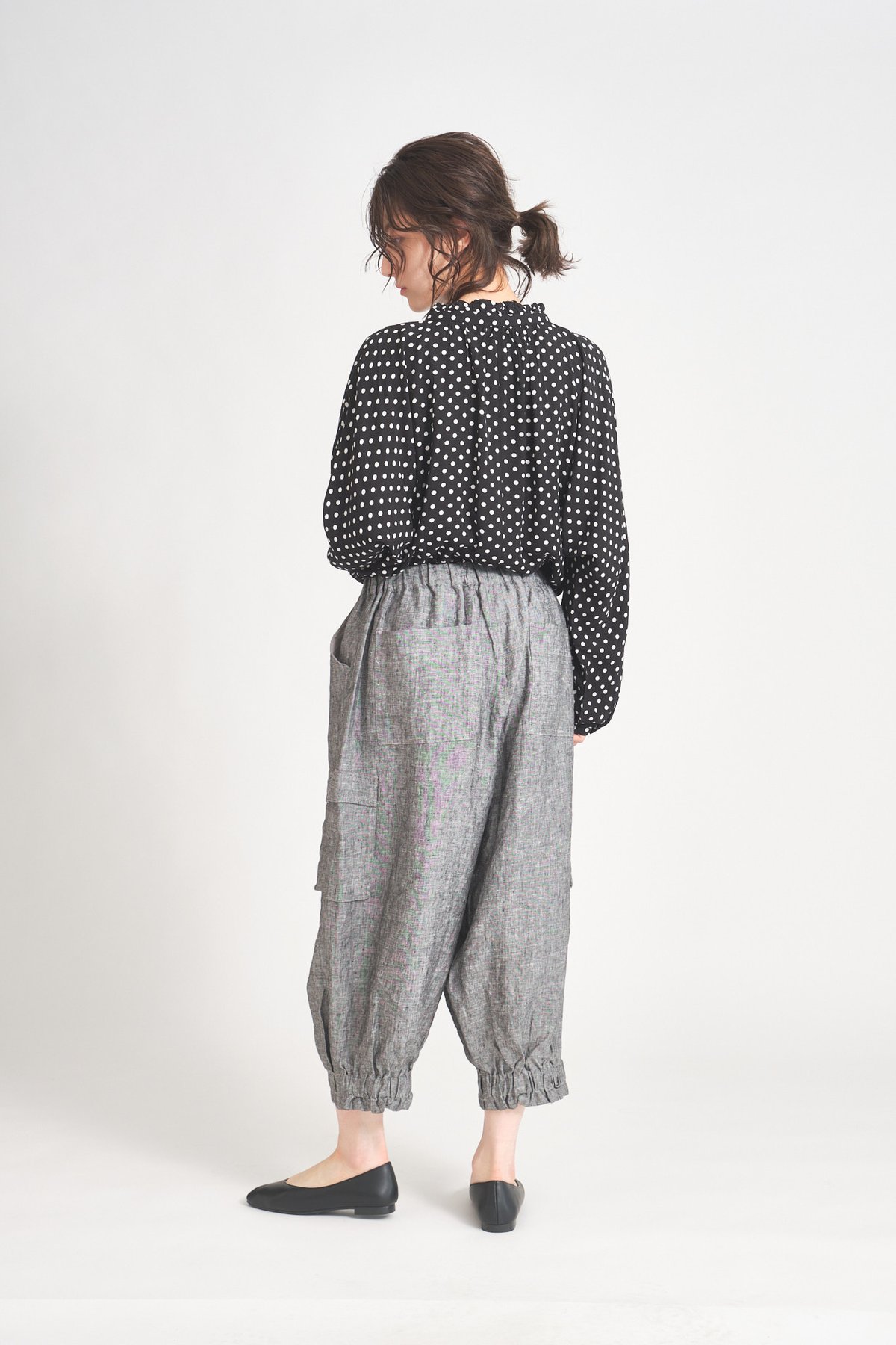 ポルカドット衿フリル ドルマンスリーブ貝釦ブラウス ○ub21-0414