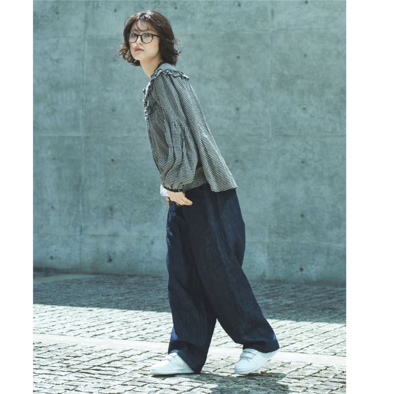 クリスマスセール】リネンデニムのゆったりもんぺ インディゴ ブラック