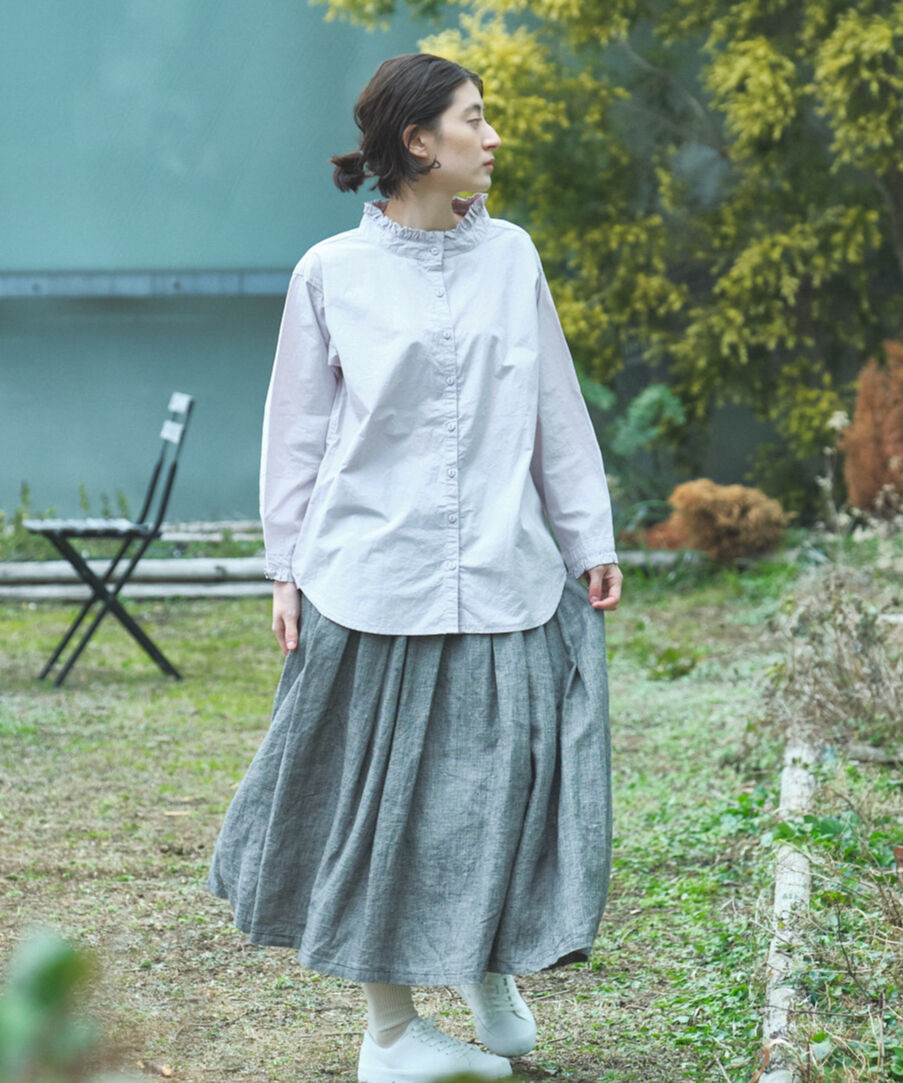 60タイプライター 衿 /カフスフリル長袖ブラウス ○ub 21-0341 | ubasoku