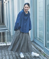 先染リネン　83cm丈  裏付タックスカート　　○ub-0529