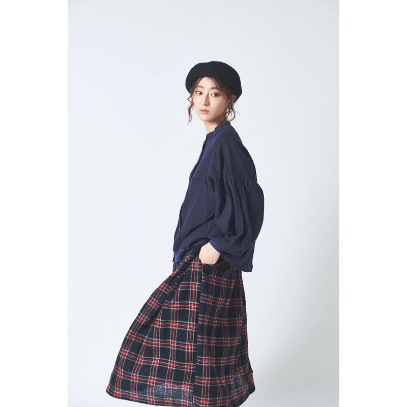 ubasoku　ウール先染めガーゼ 　裏付き　タックギャザー　ロングスカート ウール先染めガーゼ 83丈裏付タックギャザースカート ub29-0146