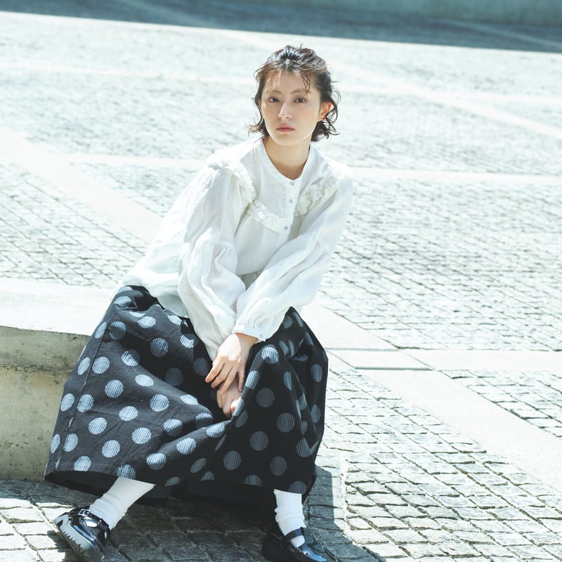 コーディロイ 総柄プリント 83丈裏付きタックギャザースカート ○ub21