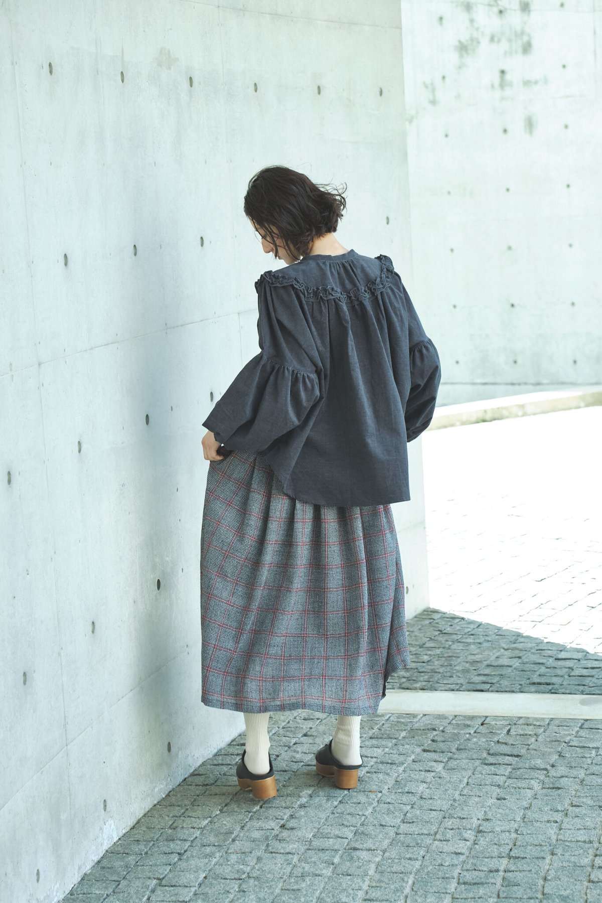 ub21-0363 ウールガーゼ 83丈裏付きタックギャザースカート | ubasoku