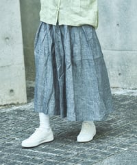 リネン ピンストライプ　裏地付タックギャザースカート　　ub21-0319