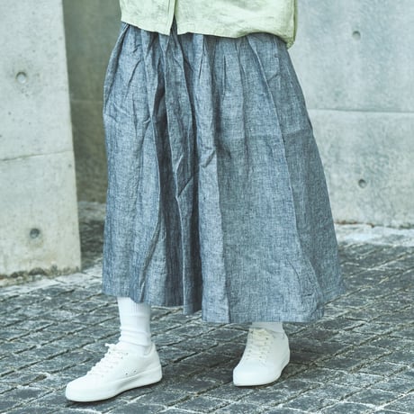 ubasoku ウール先染めガーゼ 裏付き タックギャザー ロング