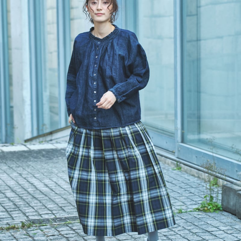 綿先染めタイプライター 83丈裏付スカート ○ub 25-0632 | ubasoku