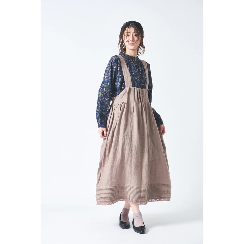 リネン ブラッシュツイル裾ピンタック＆レース加工ウエストボックス