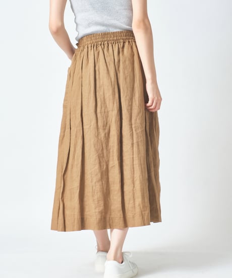 リネンウエストギャザー両サイドポケット裏付スカート　 ub27-0988