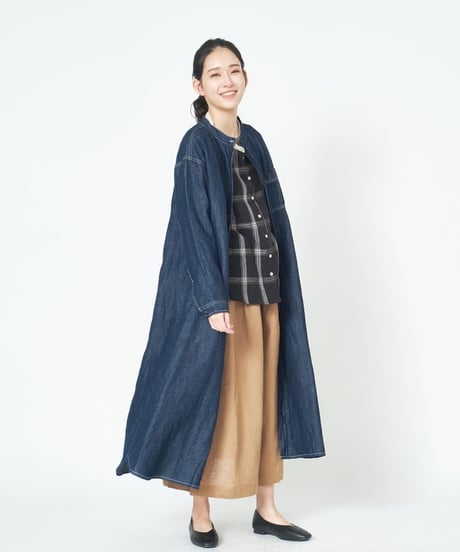 美品 ubasoku バンドカラーパフ袖スコッチ釦ワンピース インディゴデニム ffaebdb9282cbb27ce51b2321d08b4