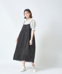 リネン無地 胸元ピンタックV衿 2way ノースリワンピース ub25