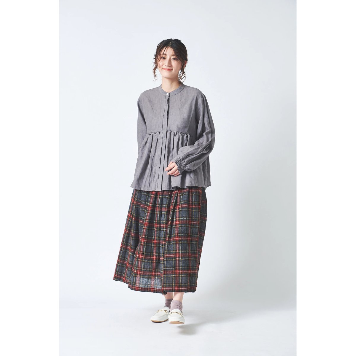 ウール先染めガーゼ 83丈裏付タックギャザースカート ub29-0146 | ubasoku