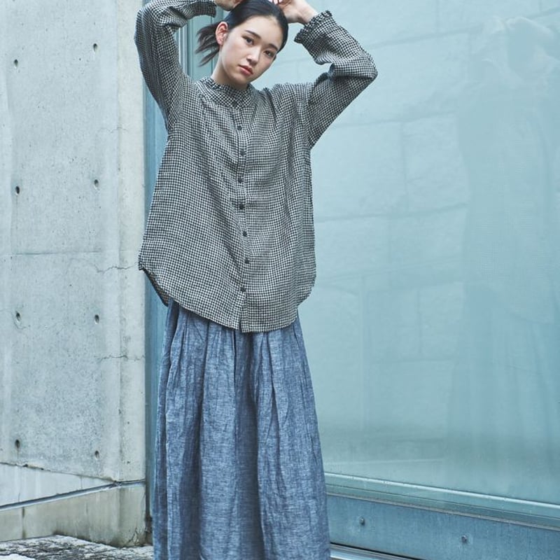 リネン柄衿・袖口 フリルブラウス＜再販＞○ub-0013 | ubasoku