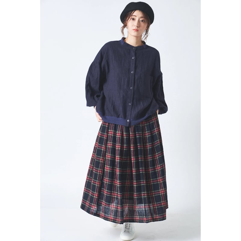 ウール先染めガーゼ 83丈裏付タックギャザースカート ub29-0146