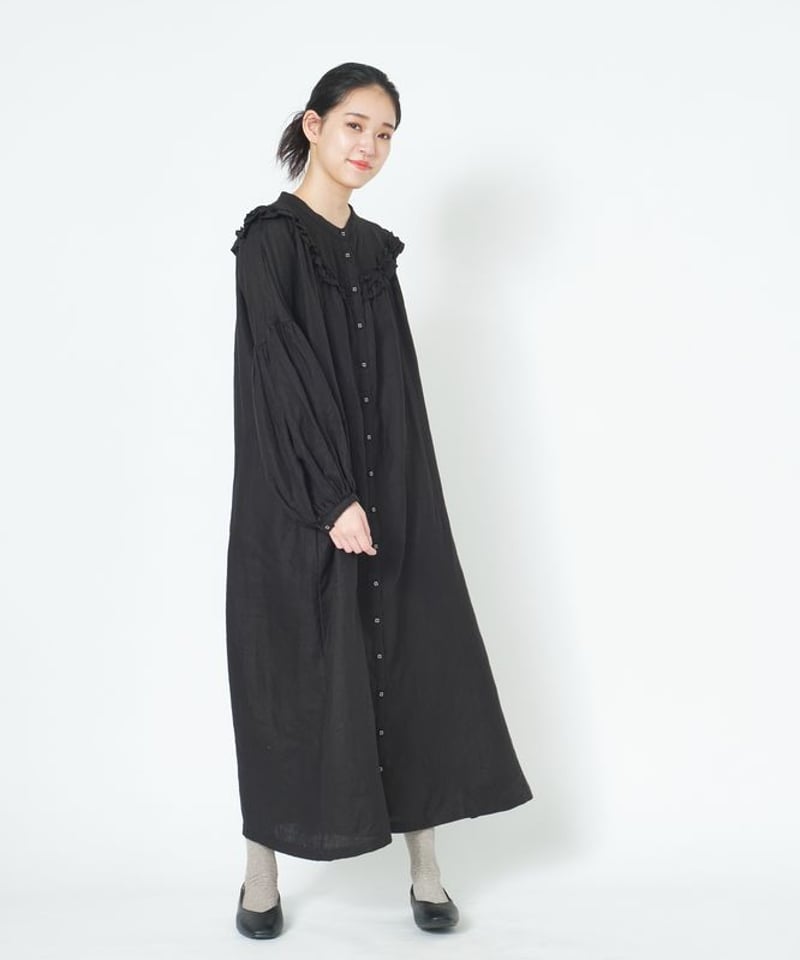 美品 ubasoku バンドカラーパフ袖スコッチ釦ワンピース インディゴデニム ubasoku ウバソク デニムワンピース インディゴ デニム バンド