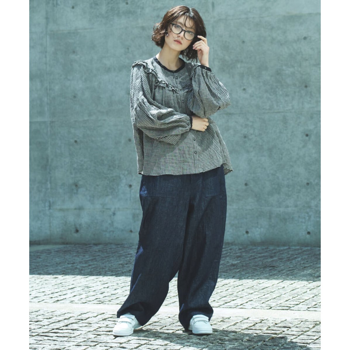 リネンデニムのもんぺ　インディゴキナリ リネンパンツ】リネン100% デニム もんぺ /ダークインディゴ