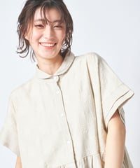 胸切替フリルバンドカラーパフ袖スコッチ釦ワンピース ub21-0391