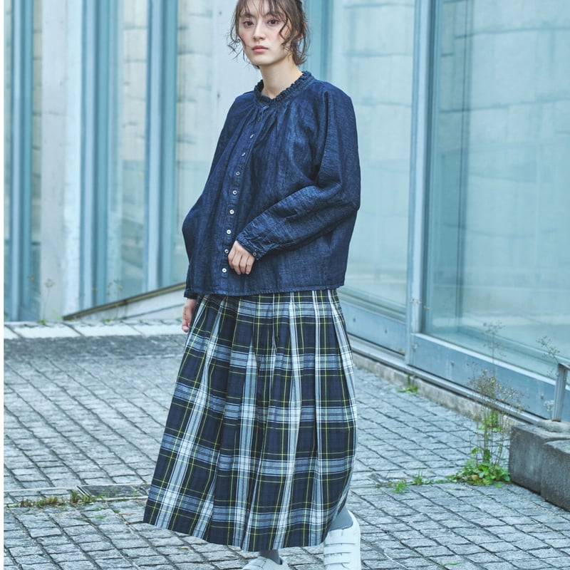 綿先染めタイプライター 83丈裏付スカート ○ub 25-0632 | ubasoku