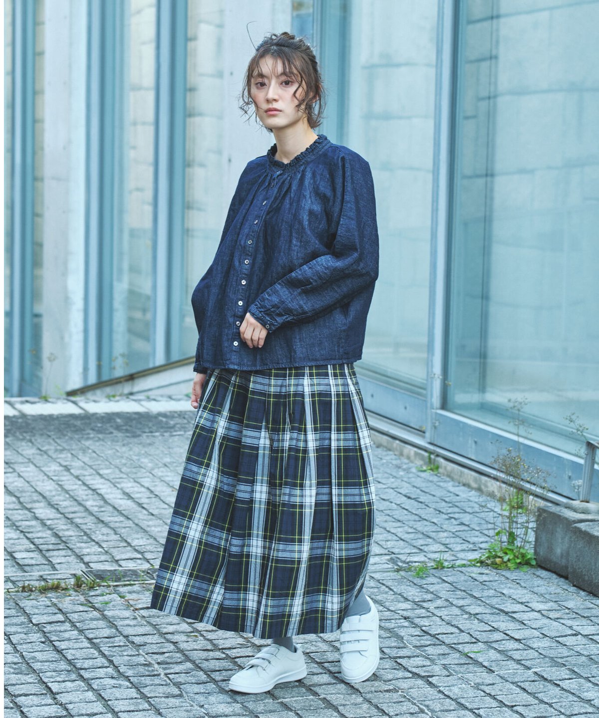 綿先染めタイプライター 83丈裏付スカート ○ub 25-0632 | ubasoku