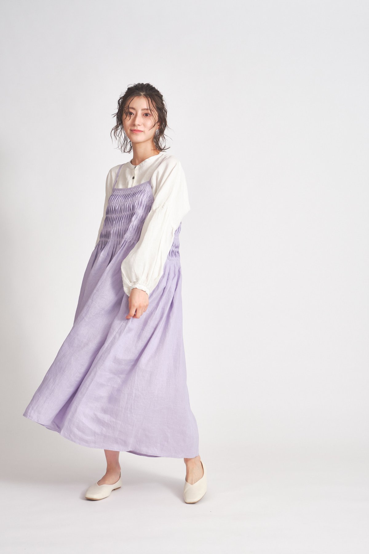 リネン変形ピンタックギャザーキャミワンピース ub27-0828 | ubasoku