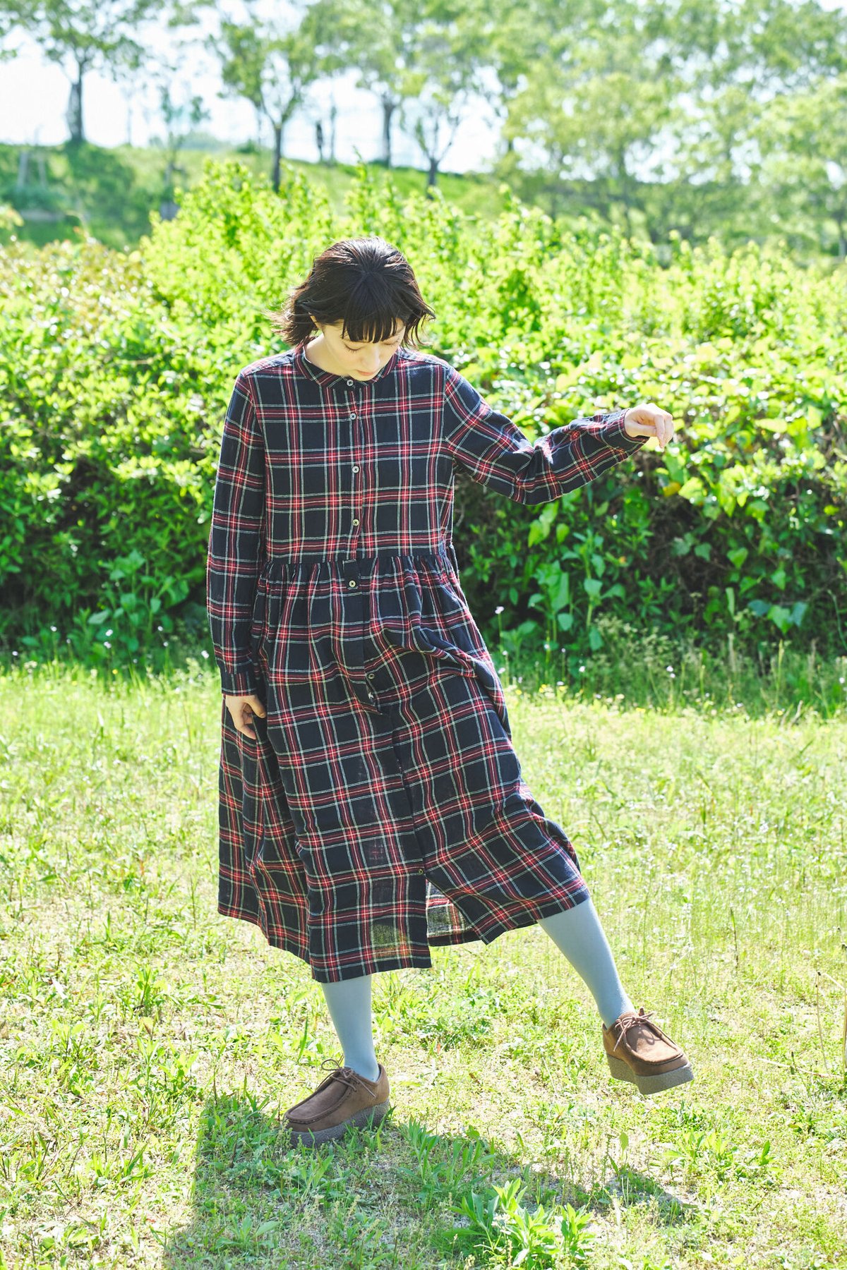 y's ワイズ リネン100% 半袖ワンピース 前後デザイン ボタン