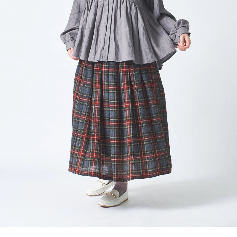 ウール先染めガーゼ 83丈裏付タックギャザースカート ub29-0146