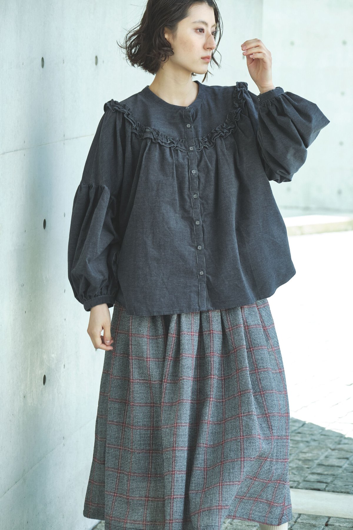 ubasoku　ウール先染めガーゼ 　裏付き　タックギャザー　ロングスカート ub21-0363 ウールガーゼ 83丈裏付きタックギャザースカート | ubasoku