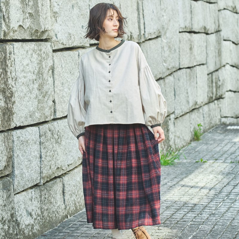 ub21-0363 ウールガーゼ 83丈裏付きタックギャザースカート | ubasoku