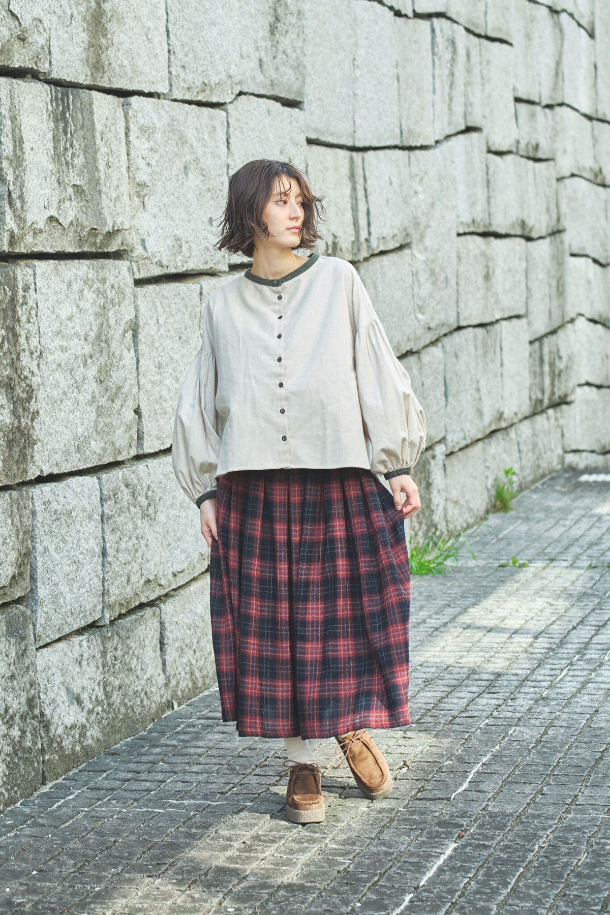 ub21-0363 ウールガーゼ 83丈裏付きタックギャザースカート