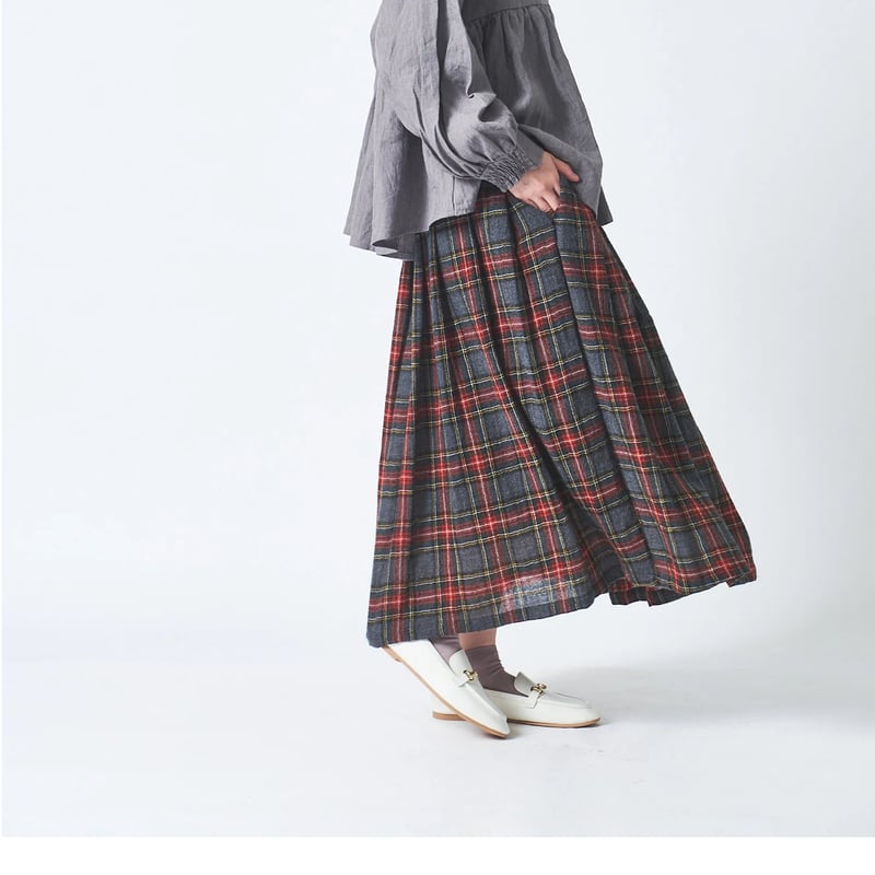 ウール先染めガーゼ 83丈裏付タックギャザースカート ub29-0146 | ubasoku