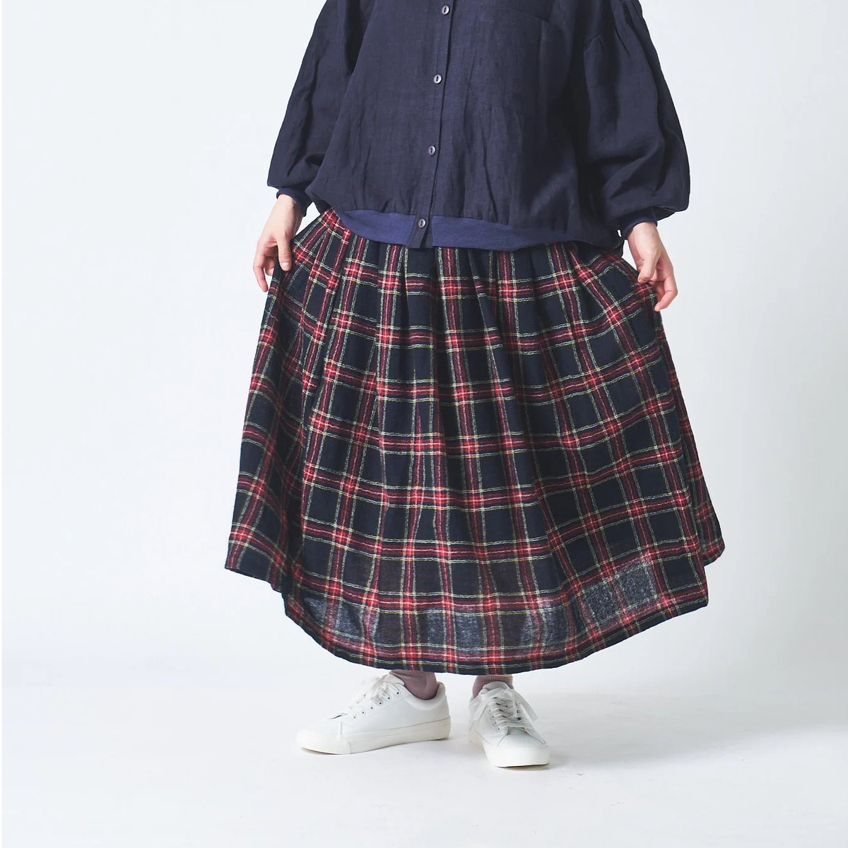 ウール先染めガーゼ 83丈裏付タックギャザースカート ub29-0146 | ubasoku