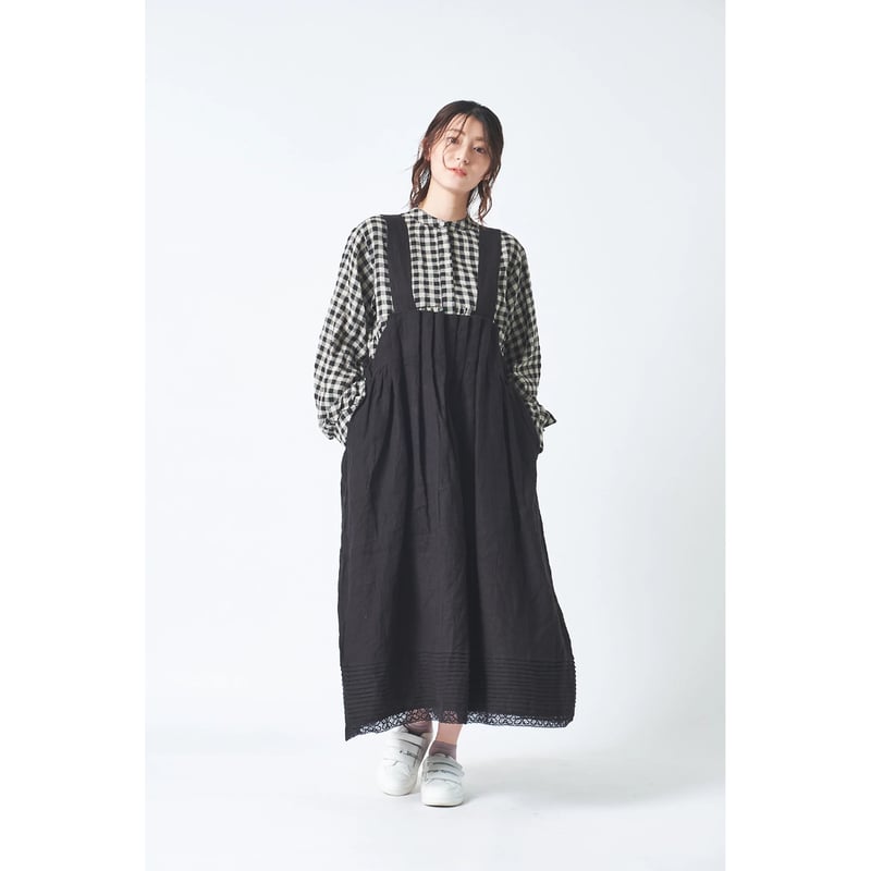 リネン ブラッシュツイル裾ピンタック＆レース加工ウエストボックス