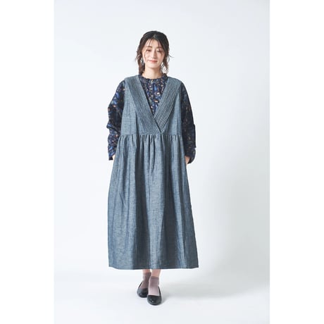 ubasoku︎♥︎かすみ草刺繍丸襟ワンピース ubasoku/0957 かすみそう刺繍の丸衿ワンピース・ナチュラル